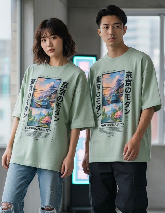 MORDEN TOKYO - Unisex Terry Oversized Tee ( FRONT AND RIGHT SLEAVE PRINT )